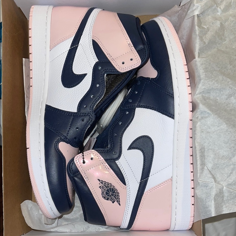 Nike Air Jordan 1 Mid Pink and Navy Sneakers